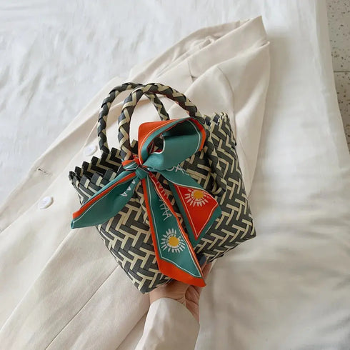 'Sonnet' Woven Ribbon Handbag - Celes Fashion